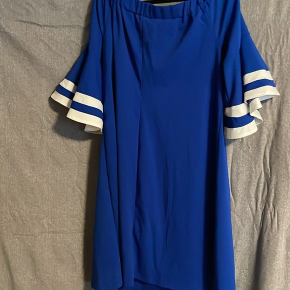 3x Junior plus royal blue and white striped dress wide sleeves, mini NEW - Picture 6 of 6